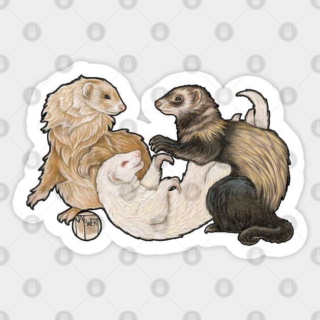 Playful Ferrets Sticker by Nat Ewert Art